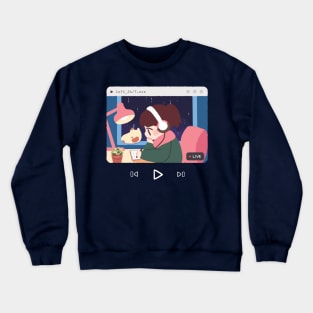 Lofi Hip-hop and chill sweater, YouTube, 24/7 Music Study Beats To Relax To, Kawaii Anime Aesthetic, red sweater grey sweater, sleeve print Crewneck Sweatshirt